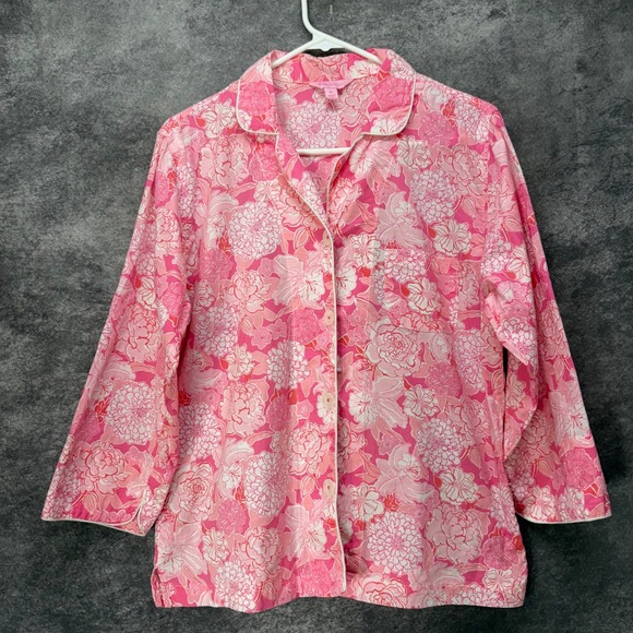 Lilly Pulitzer Other - Lilly Pulitzer Pajama Top Womens M Pink Tropical Floral Print Button Up